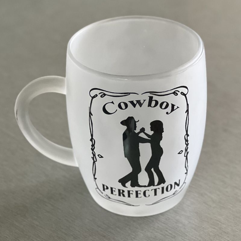 frosted glass oversized mug with cowboy design